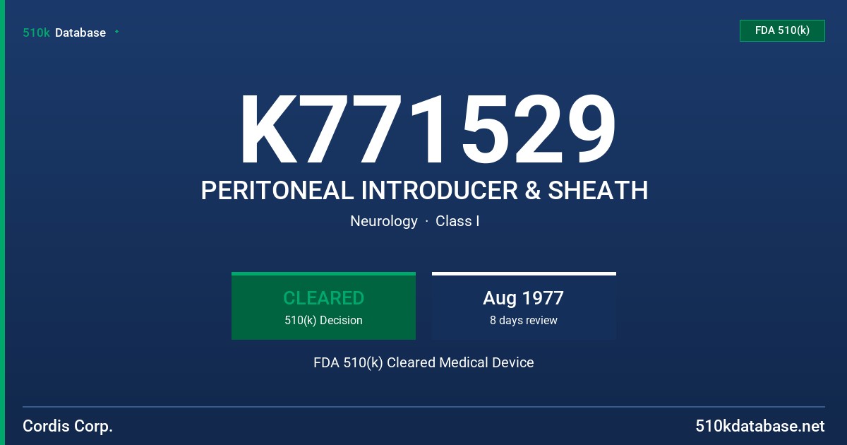 K771529 PERITONEAL INTRODUCER & SHEATH FDA 510(k) Cleared Medical Device