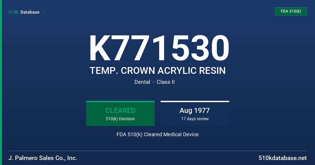 K771530 TEMP. CROWN ACRYLIC RESIN FDA 510(k) Cleared Medical Device