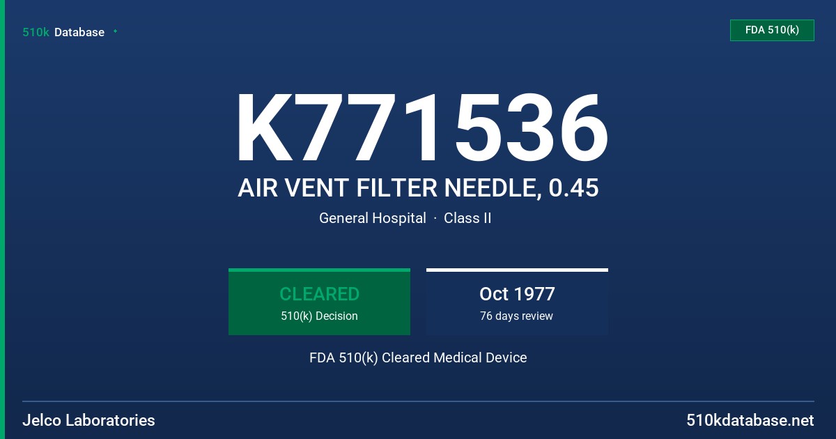 K771536 AIR VENT FILTER NEEDLE, 0.45 FDA 510(k) Cleared Medical Device