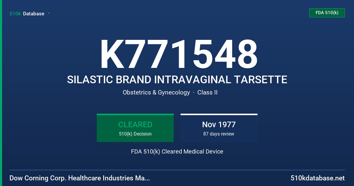 K771548 SILASTIC BRAND INTRAVAGINAL TARSETTE FDA 510(k) Cleared Medical Device