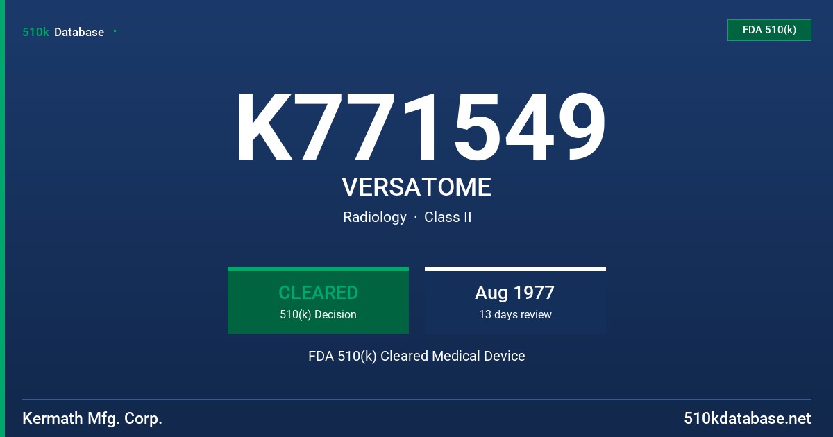 K771549 VERSATOME FDA 510(k) Cleared Medical Device