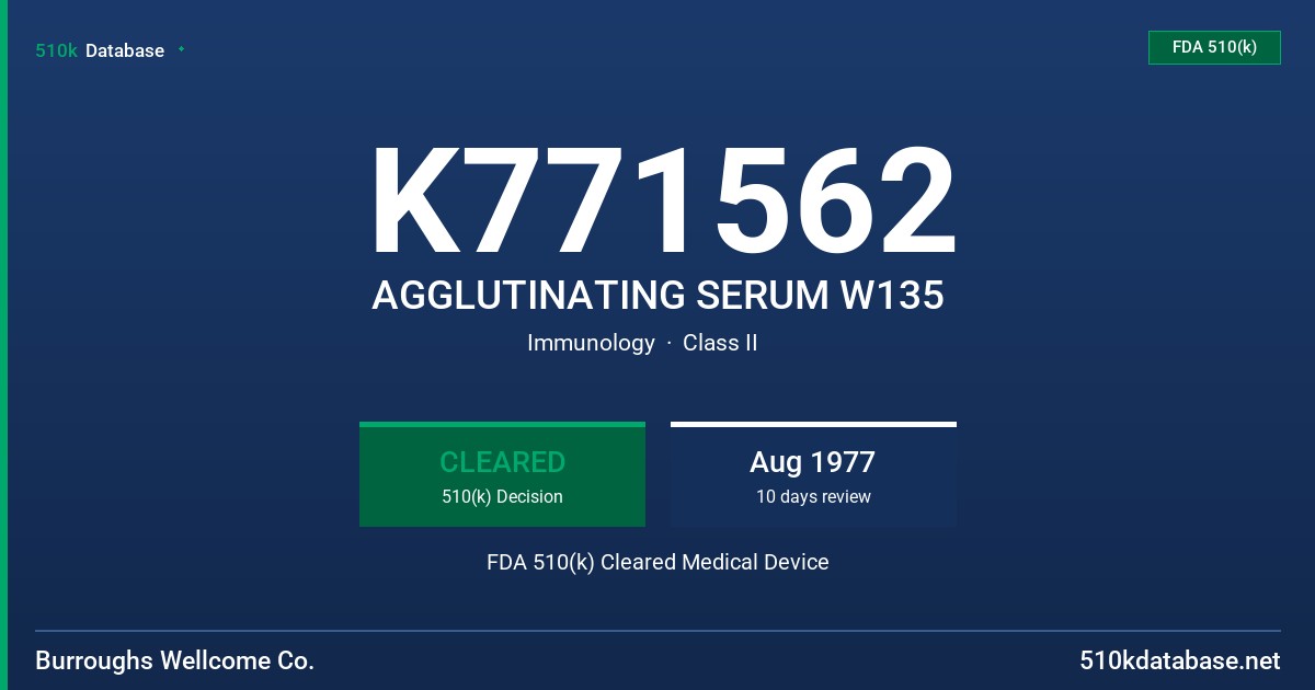 K771562 AGGLUTINATING SERUM W135 FDA 510(k) Cleared Medical Device