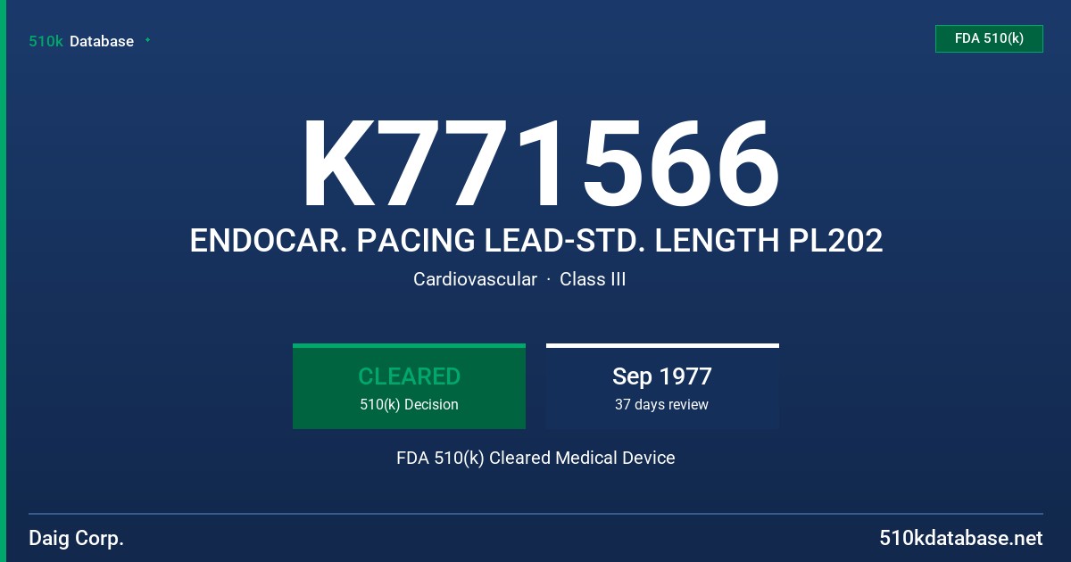 K771566 ENDOCAR. PACING LEAD-STD. LENGTH PL202 FDA 510(k) Cleared Medical Device