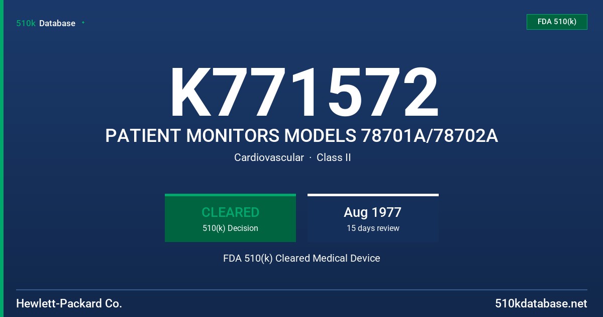 K771572 PATIENT MONITORS MODELS 78701A/78702A FDA 510(k) Cleared Medical Device