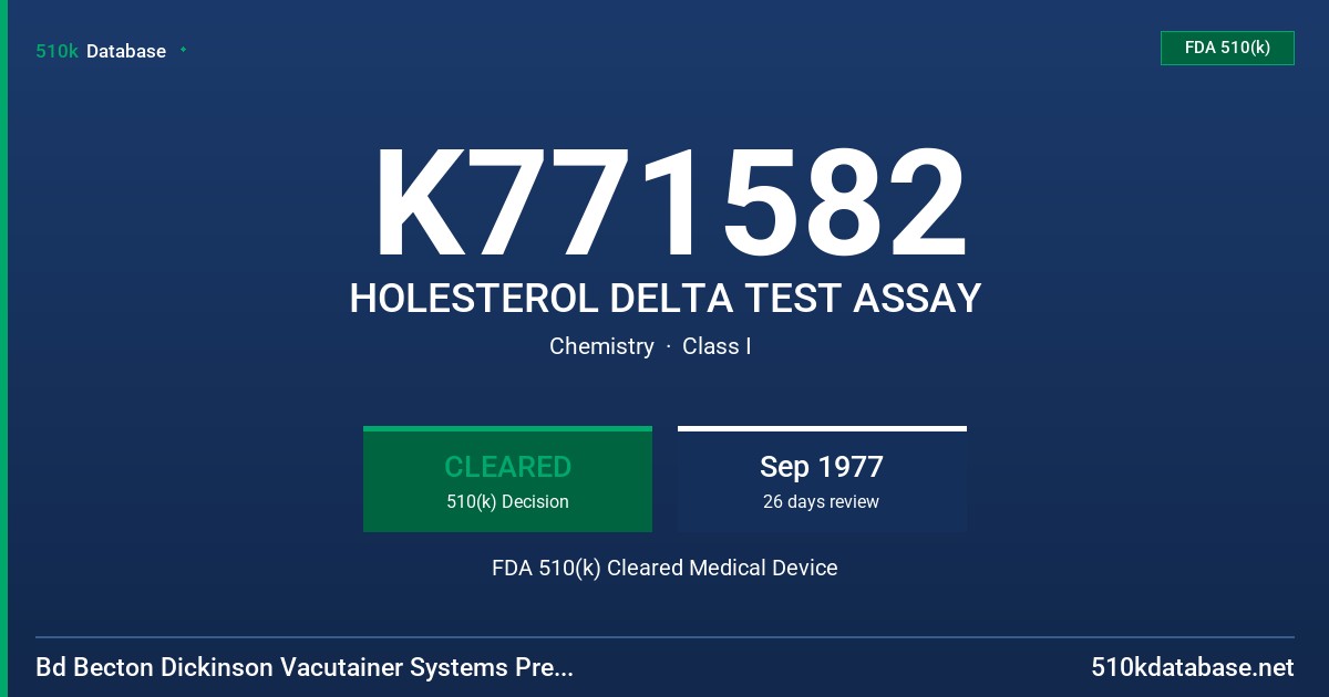 K771582 HOLESTEROL DELTA TEST ASSAY FDA 510(k) Cleared Medical Device