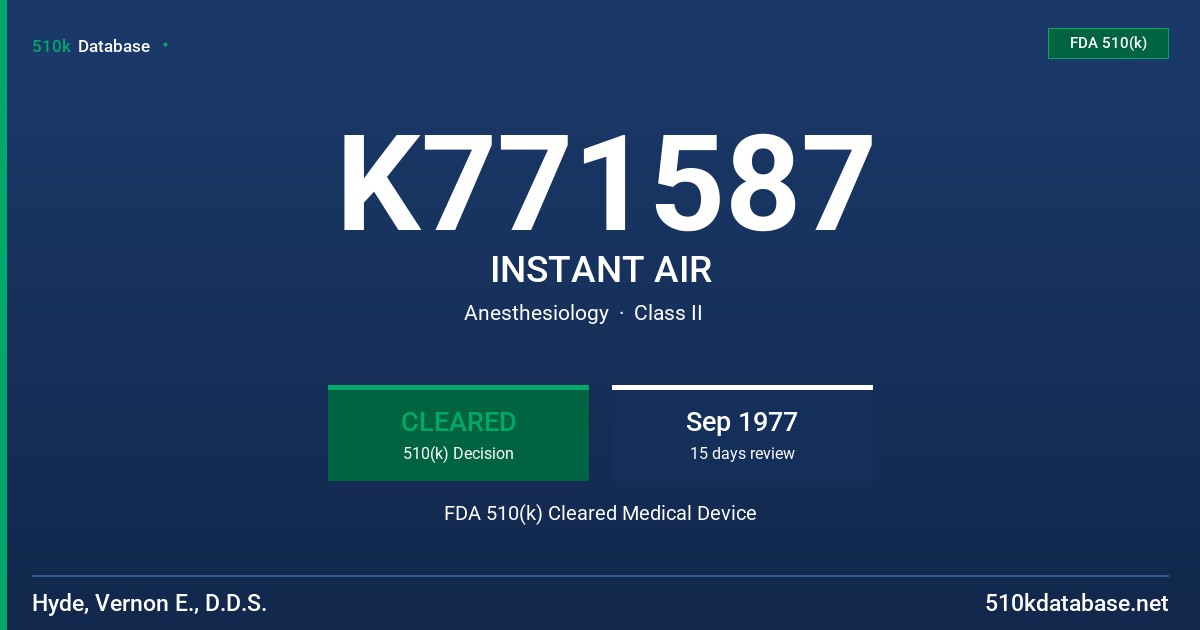 K771587 INSTANT AIR FDA 510(k) Cleared Medical Device