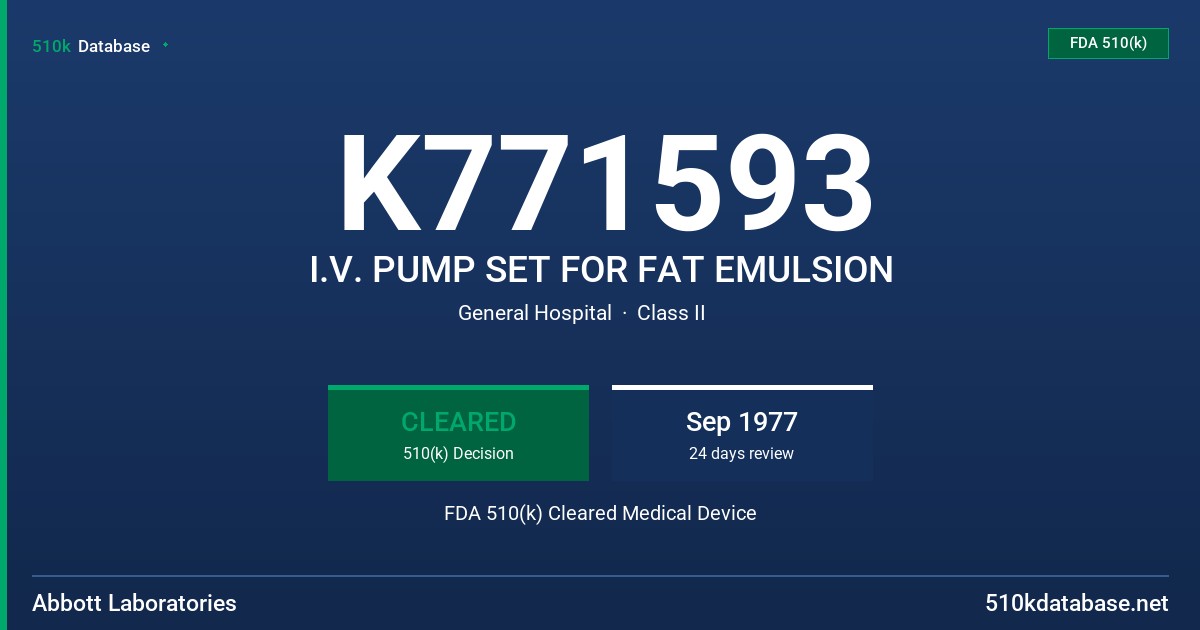 K771593 I.V. PUMP SET FOR FAT EMULSION FDA 510(k) Cleared Medical Device