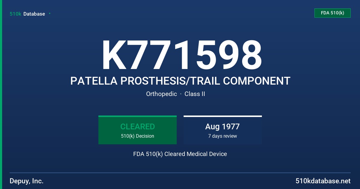 K771598 PATELLA PROSTHESIS/TRAIL COMPONENT FDA 510(k) Cleared Medical Device