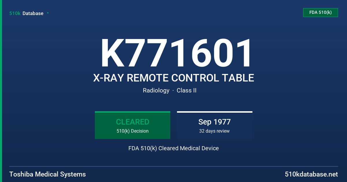 K771601 X-RAY REMOTE CONTROL TABLE FDA 510(k) Cleared Medical Device