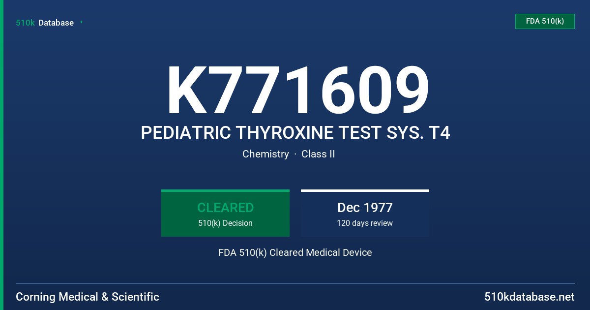 K771609 PEDIATRIC THYROXINE TEST SYS. T4 FDA 510(k) Cleared Medical Device