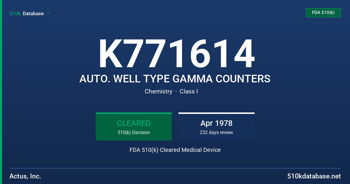 K771614 AUTO. WELL TYPE GAMMA COUNTERS FDA 510(k) Cleared Medical Device