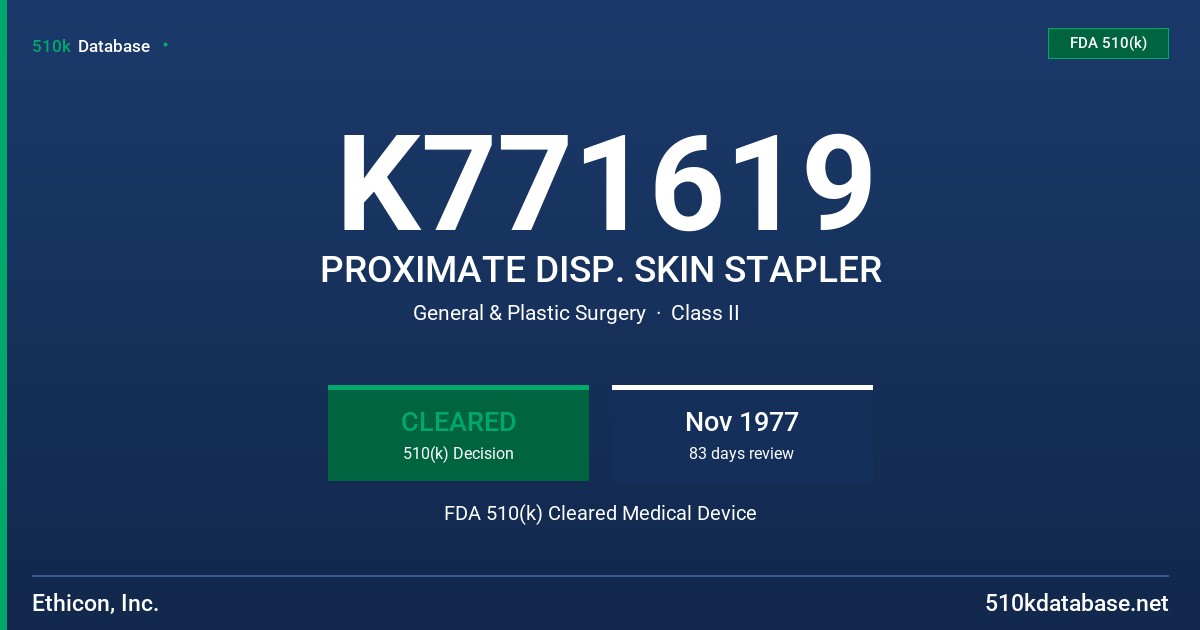 K771619 PROXIMATE DISP. SKIN STAPLER FDA 510(k) Cleared Medical Device