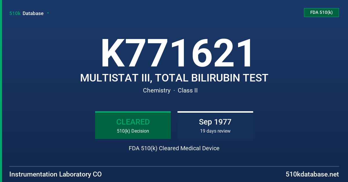 K771621 MULTISTAT III, TOTAL BILIRUBIN TEST FDA 510(k) Cleared Medical Device