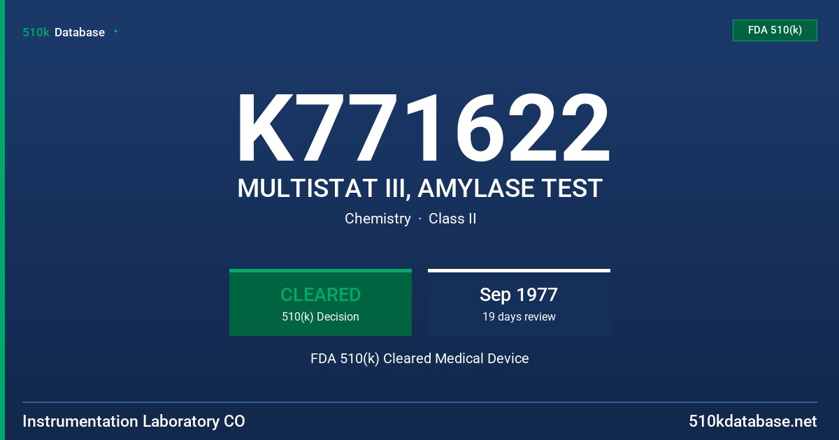 K771622 MULTISTAT III, AMYLASE TEST FDA 510(k) Cleared Medical Device