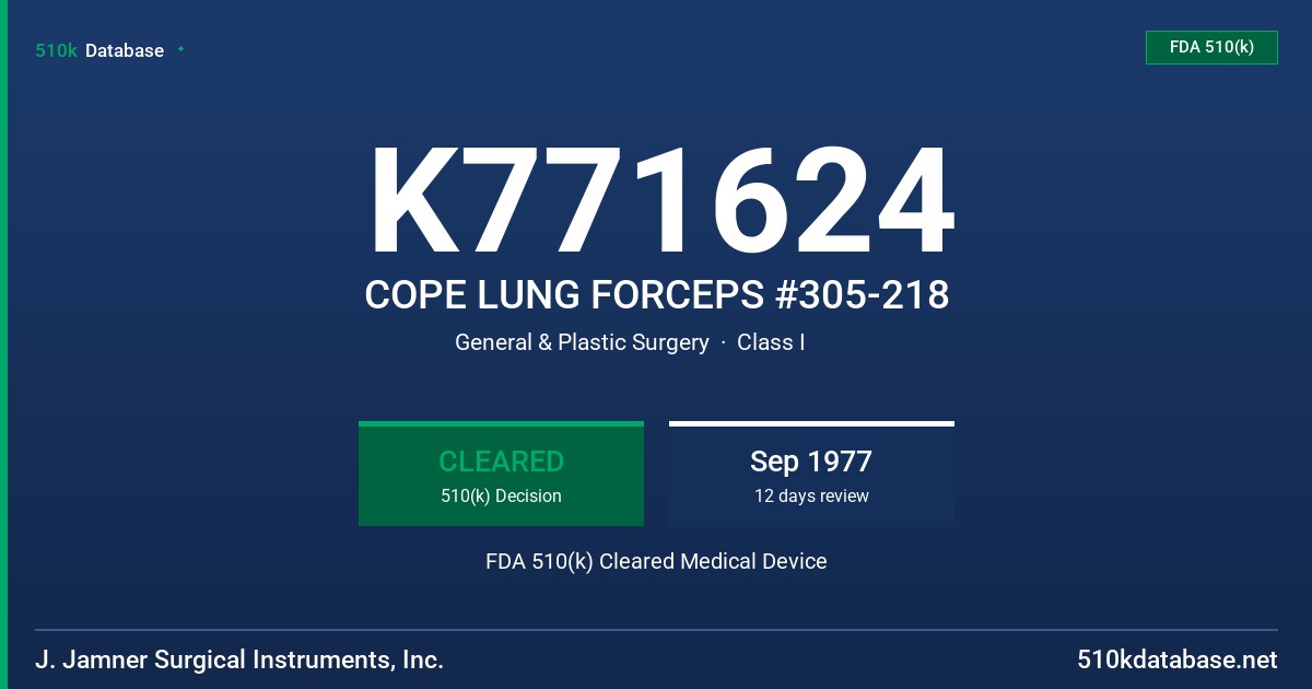 K771624 COPE LUNG FORCEPS #305-218 FDA 510(k) Cleared Medical Device