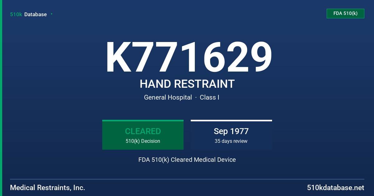 K771629 HAND RESTRAINT FDA 510(k) Cleared Medical Device