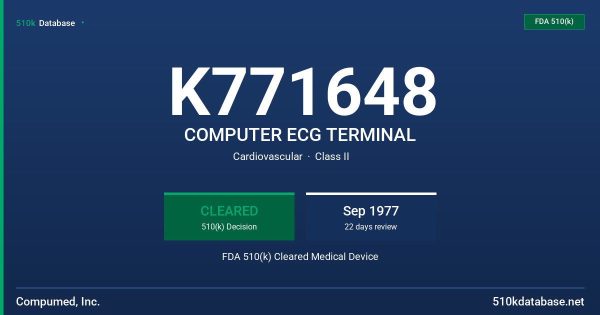 K771648 COMPUTER ECG TERMINAL FDA 510(k) Cleared Medical Device