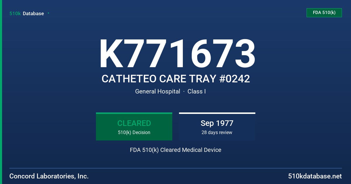 K771673 CATHETEO CARE TRAY #0242 FDA 510(k) Cleared Medical Device