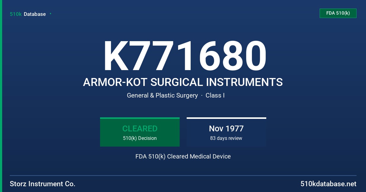 K771680 ARMOR-KOT SURGICAL INSTRUMENTS FDA 510(k) Cleared Medical Device