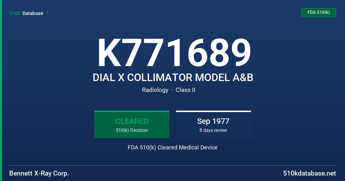 K771689 DIAL X COLLIMATOR MODEL A&B FDA 510(k) Cleared Medical Device