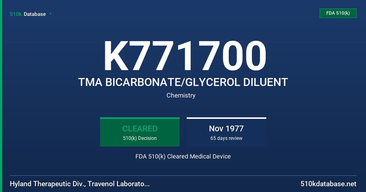 K771700 TMA BICARBONATE/GLYCEROL DILUENT FDA 510(k) Cleared Medical Device
