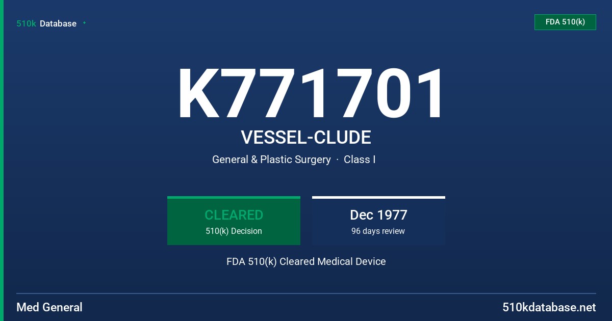 K771701 VESSEL-CLUDE FDA 510(k) Cleared Medical Device