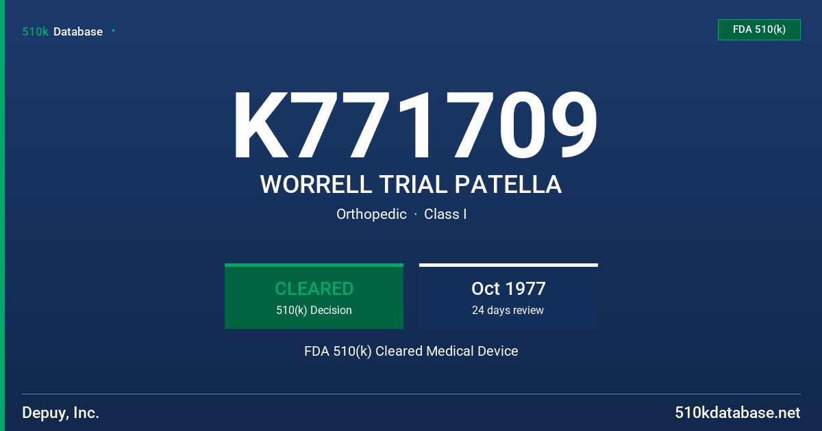 K771709 WORRELL TRIAL PATELLA FDA 510(k) Cleared Medical Device