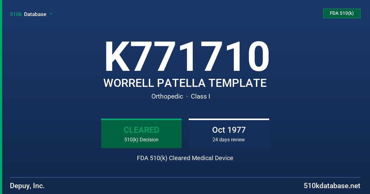 K771710 WORRELL PATELLA TEMPLATE FDA 510(k) Cleared Medical Device