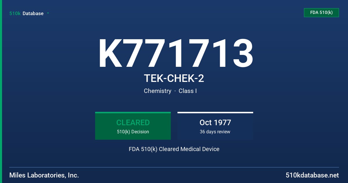 K771713 TEK-CHEK-2 FDA 510(k) Cleared Medical Device
