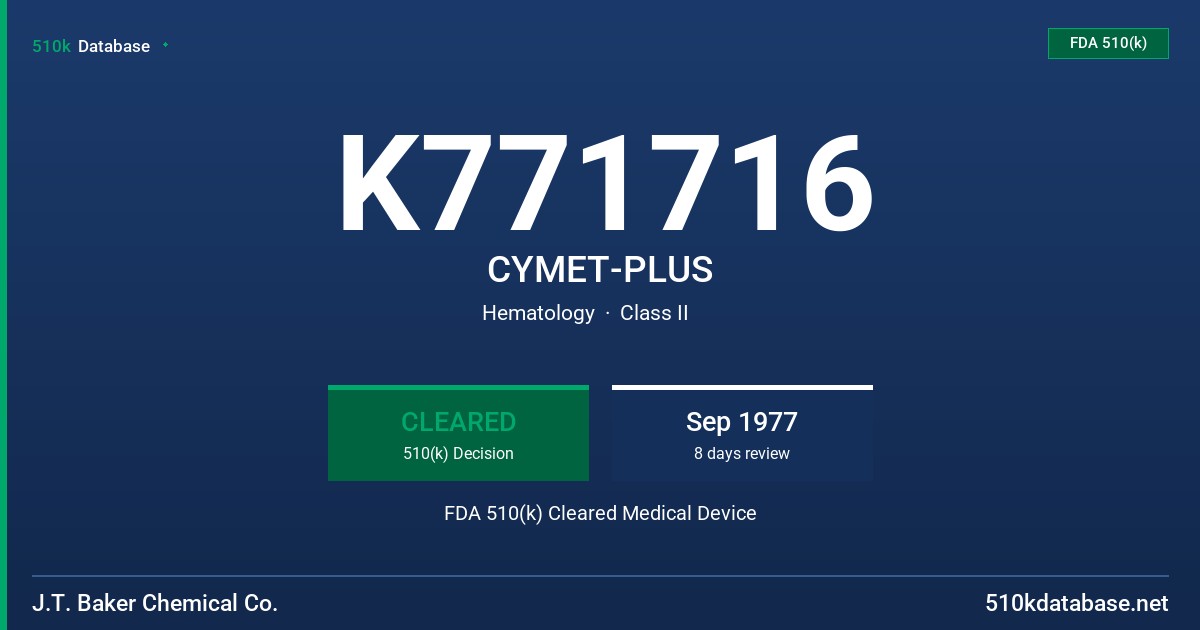 K771716 CYMET-PLUS FDA 510(k) Cleared Medical Device