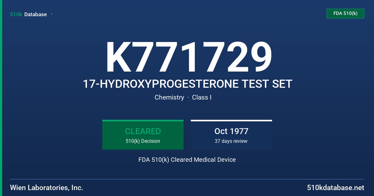 K771729 17-HYDROXYPROGESTERONE TEST SET FDA 510(k) Cleared Medical Device