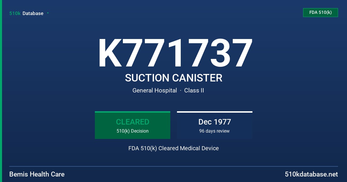 K771737 SUCTION CANISTER FDA 510(k) Cleared Medical Device