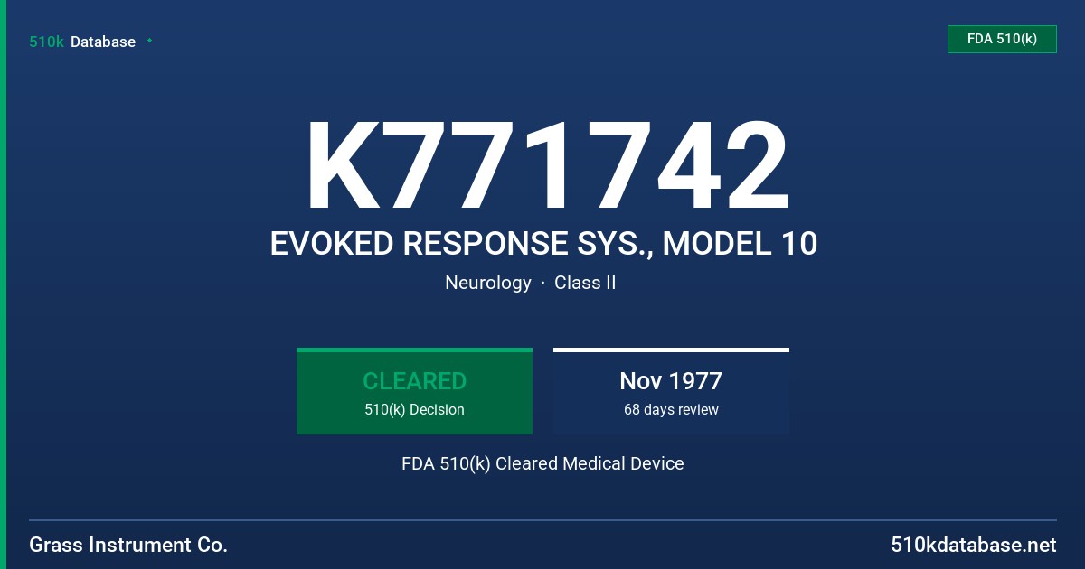 K771742 EVOKED RESPONSE SYS., MODEL 10 FDA 510(k) Cleared Medical Device
