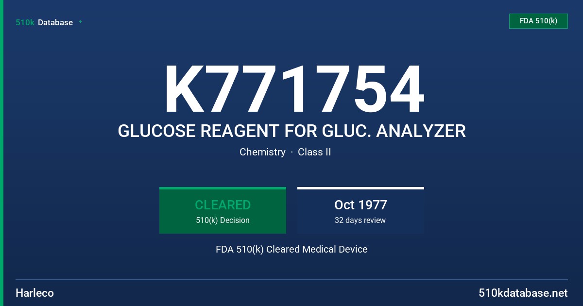 K771754 GLUCOSE REAGENT FOR GLUC. ANALYZER FDA 510(k) Cleared Medical Device