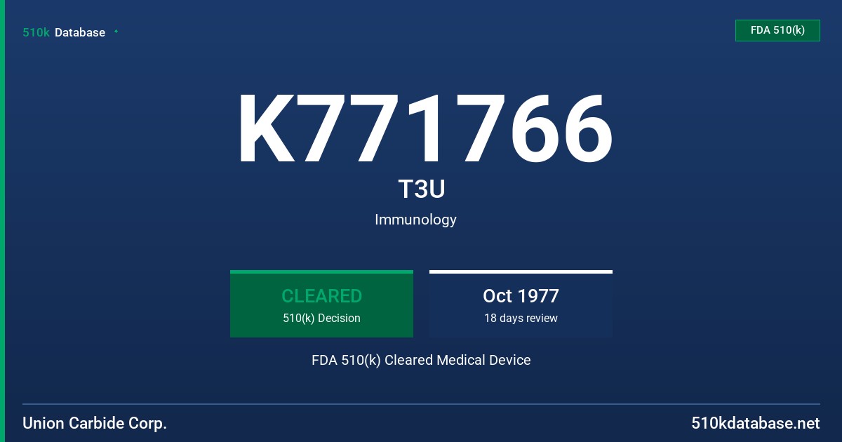 K771766 T3U FDA 510(k) Cleared Medical Device