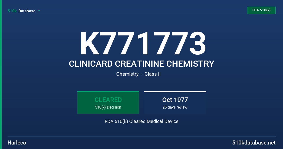 K771773 CLINICARD CREATININE CHEMISTRY FDA 510(k) Cleared Medical Device