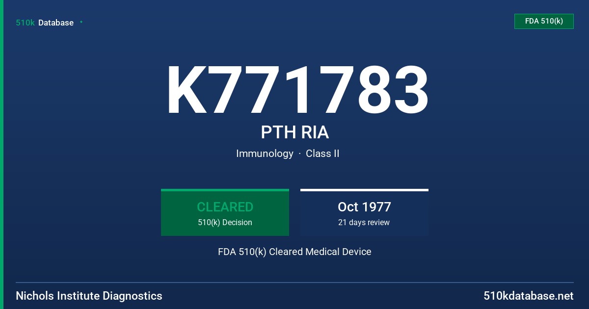 K771783 PTH RIA FDA 510(k) Cleared Medical Device