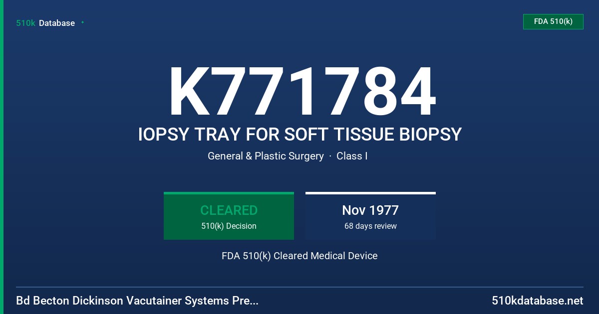 K771784 IOPSY TRAY FOR SOFT TISSUE BIOPSY FDA 510(k) Cleared Medical Device