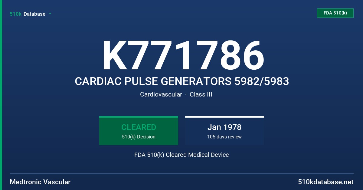 K771786 CARDIAC PULSE GENERATORS 5982/5983 FDA 510(k) Cleared Medical Device