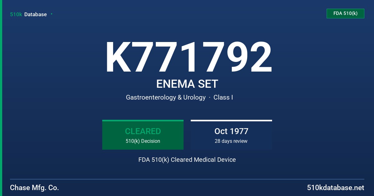 K771792 ENEMA SET FDA 510(k) Cleared Medical Device