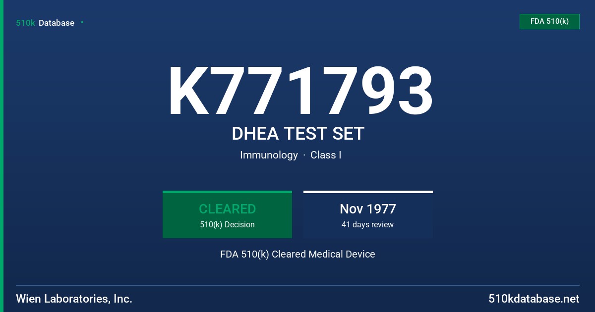 K771793 DHEA TEST SET FDA 510(k) Cleared Medical Device