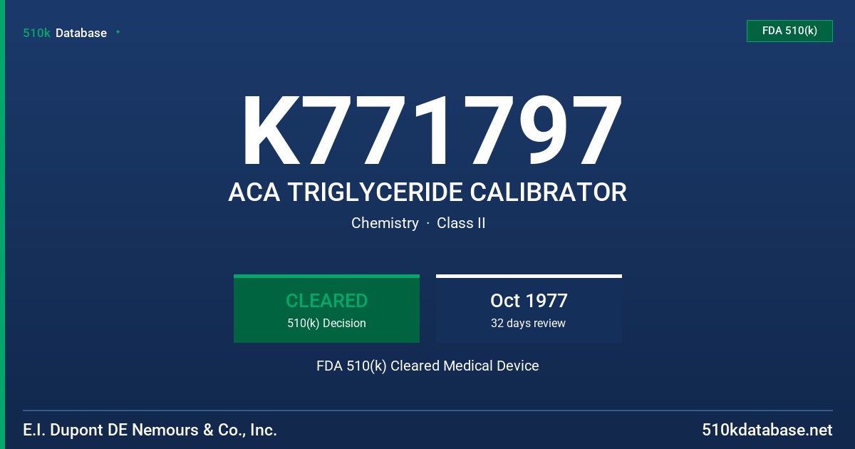 K771797 ACA TRIGLYCERIDE CALIBRATOR FDA 510(k) Cleared Medical Device