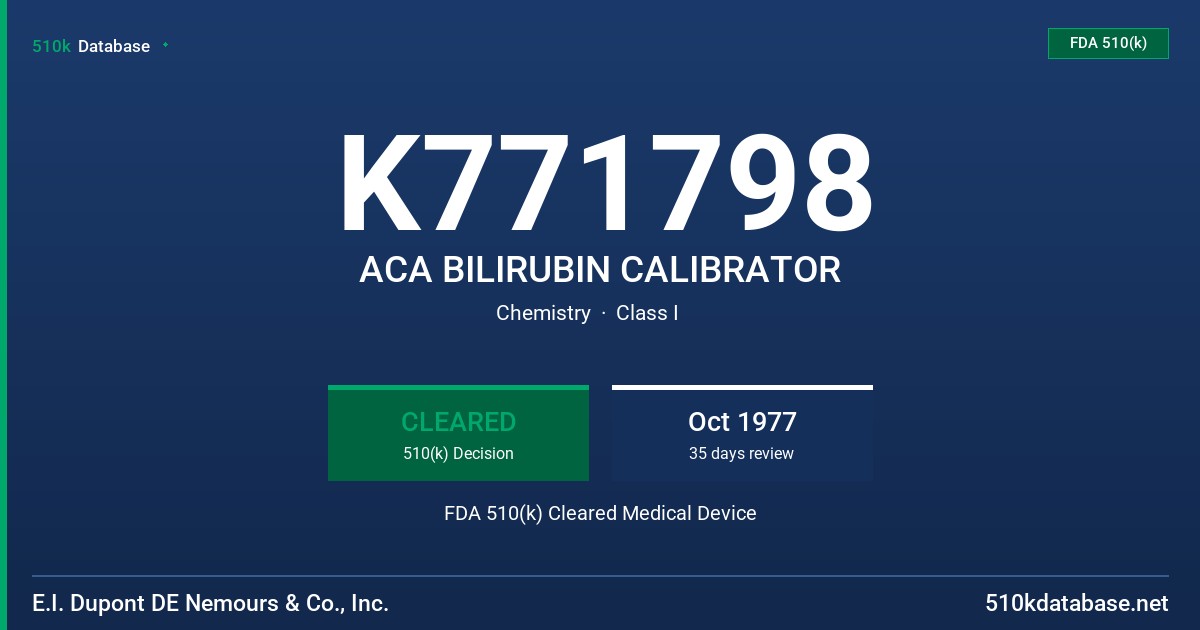 K771798 ACA BILIRUBIN CALIBRATOR FDA 510(k) Cleared Medical Device