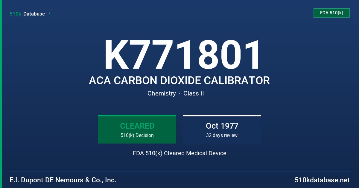 K771801 ACA CARBON DIOXIDE CALIBRATOR FDA 510(k) Cleared Medical Device