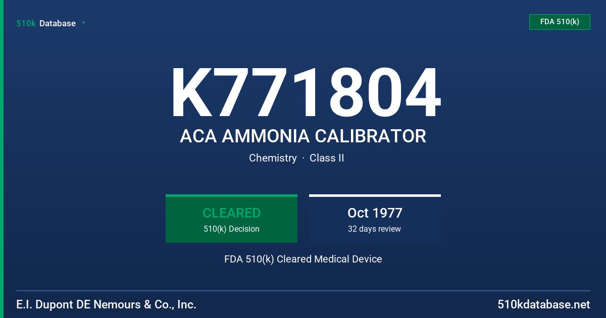 K771804 ACA AMMONIA CALIBRATOR FDA 510(k) Cleared Medical Device