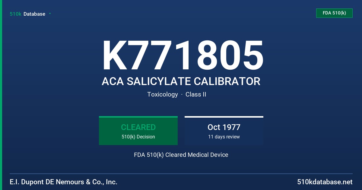 K771805 ACA SALICYLATE CALIBRATOR FDA 510(k) Cleared Medical Device
