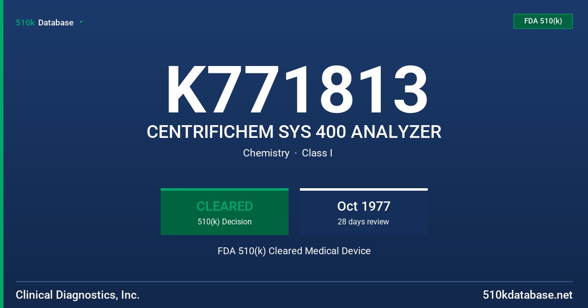 K771813 CENTRIFICHEM SYS 400 ANALYZER FDA 510(k) Cleared Medical Device