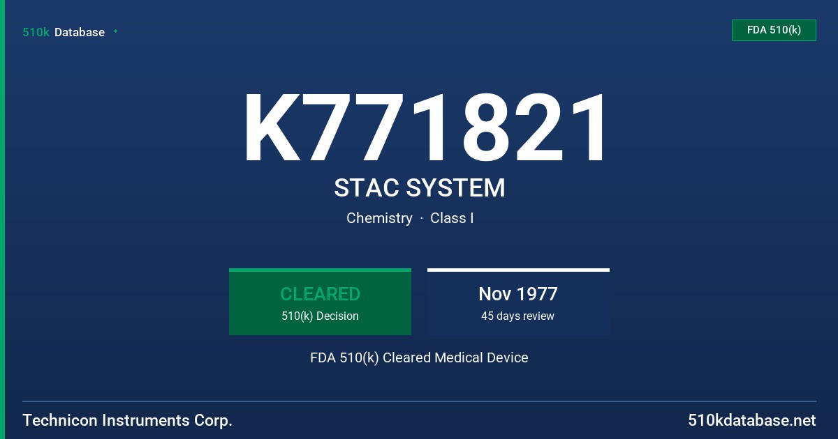 K771821 STAC SYSTEM FDA 510(k) Cleared Medical Device