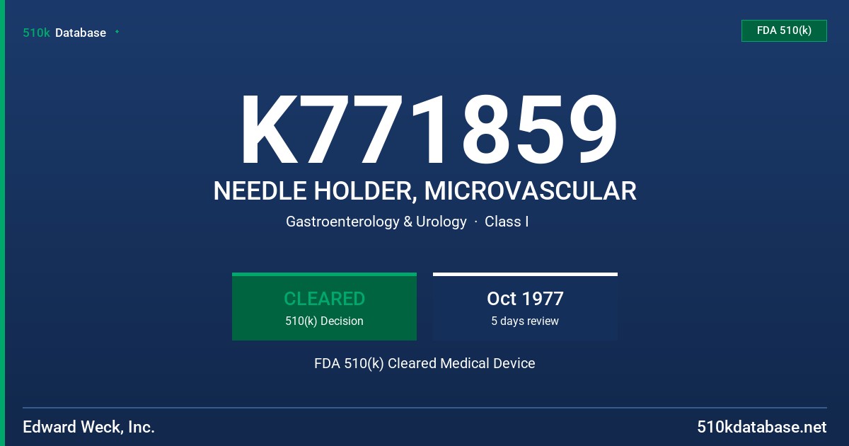 K771859 NEEDLE HOLDER, MICROVASCULAR FDA 510(k) Cleared Medical Device