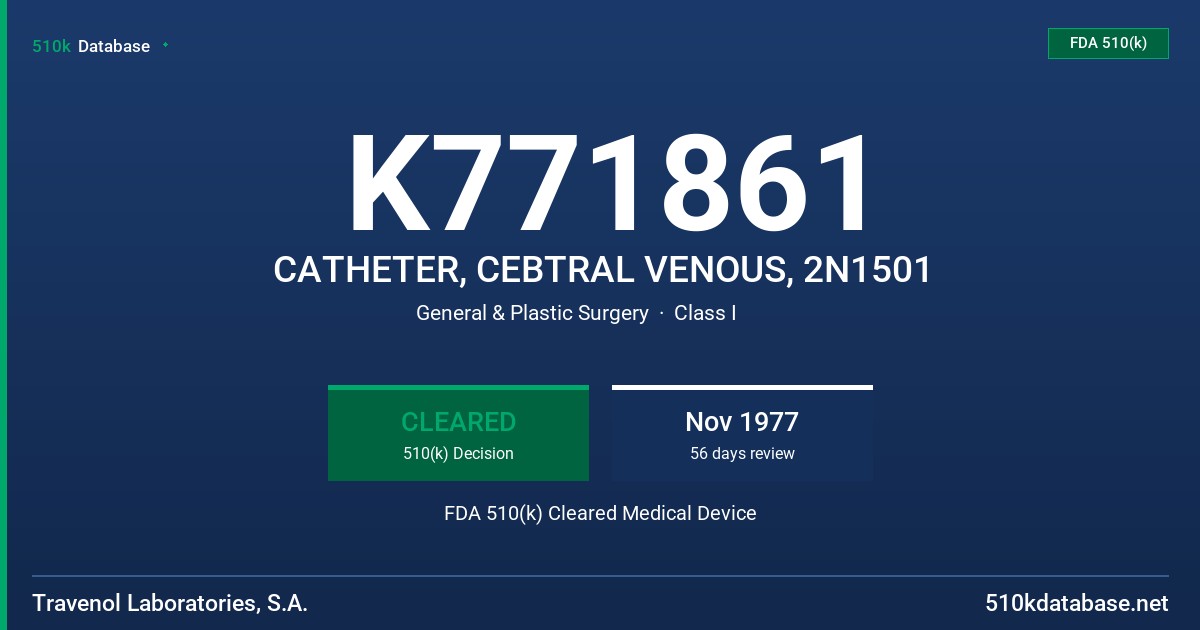 K771861 CATHETER, CEBTRAL VENOUS, 2N1501 FDA 510(k) Cleared Medical Device